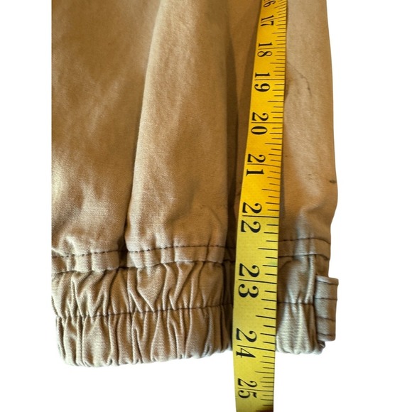 Vintage Tan Canvas Utility Jacket Denim Collar Utility Pockets Tool Straps Large - Picture 14 of 14